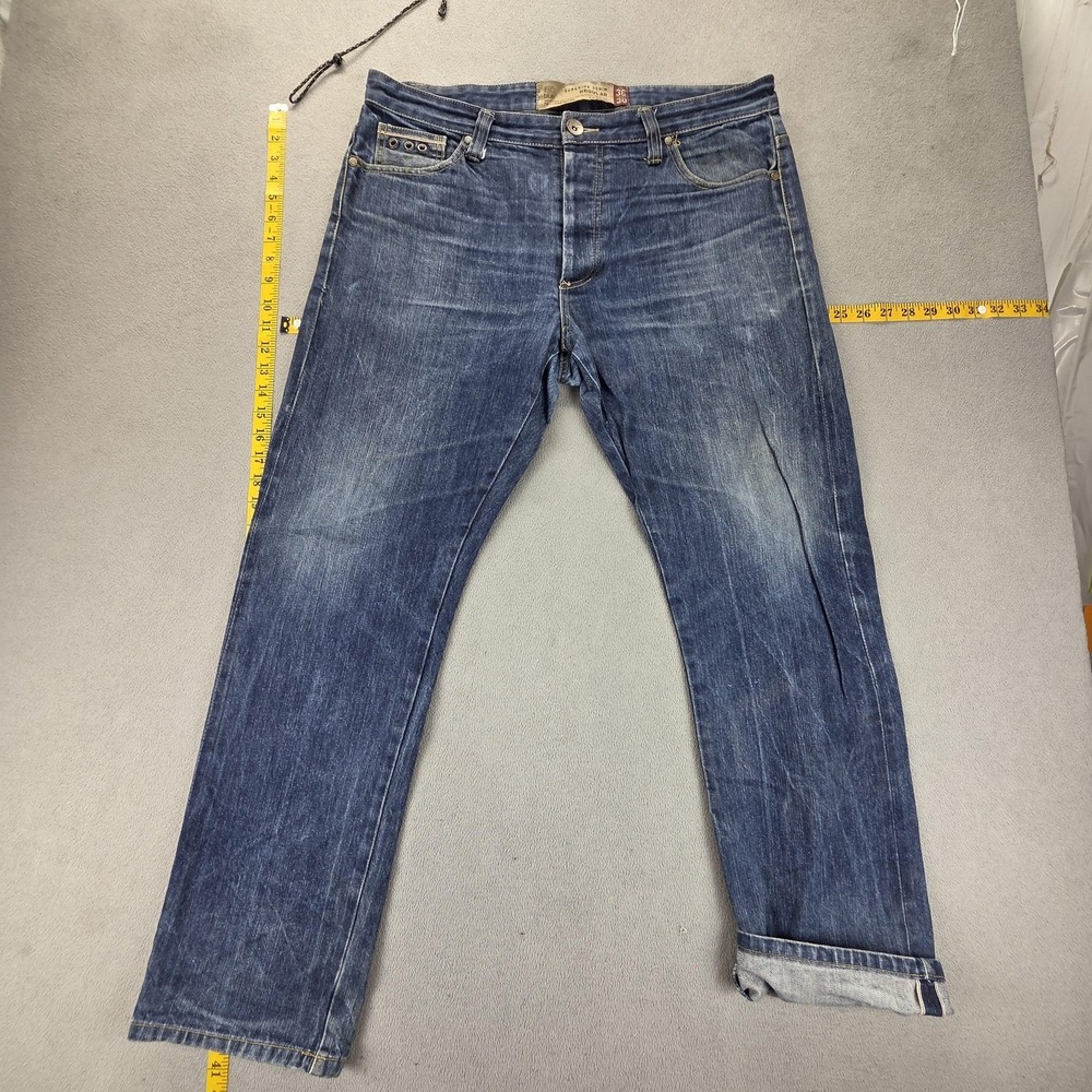 F&F Jeans Mens 36x30 Blue Selvedge Regular Straight Superior Denim Whiskers